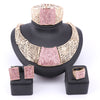 Gold-Plated Pink Austrian Crystal and Rhinestone Necklace, Bracelet, Earrings & Ring Wedding Jewelry Set