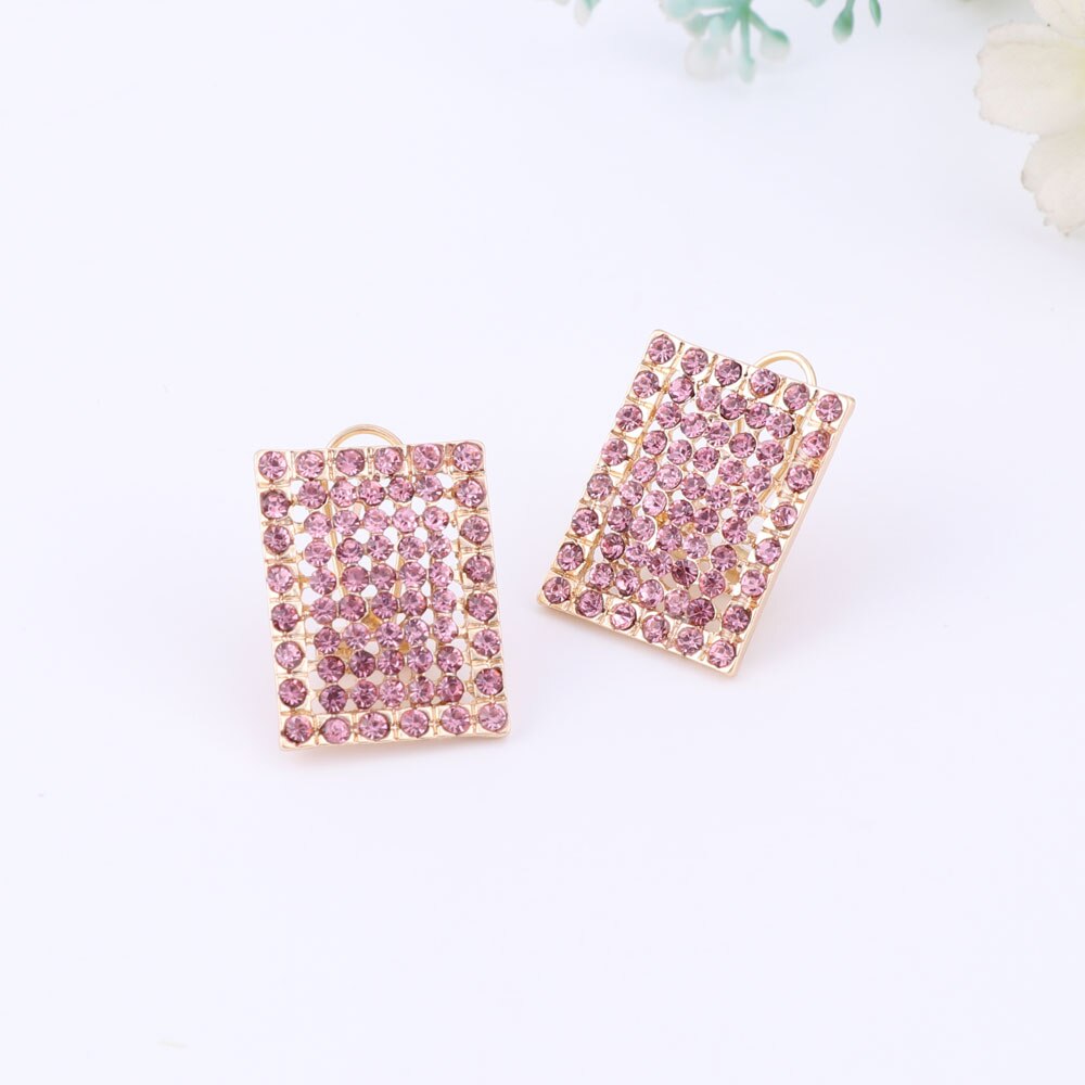 Gold-Plated Pink Austrian Crystal and Rhinestone Necklace, Bracelet, Earrings & Ring Wedding Jewelry Set-Jewelry Sets-Innovato Design-Innovato Design