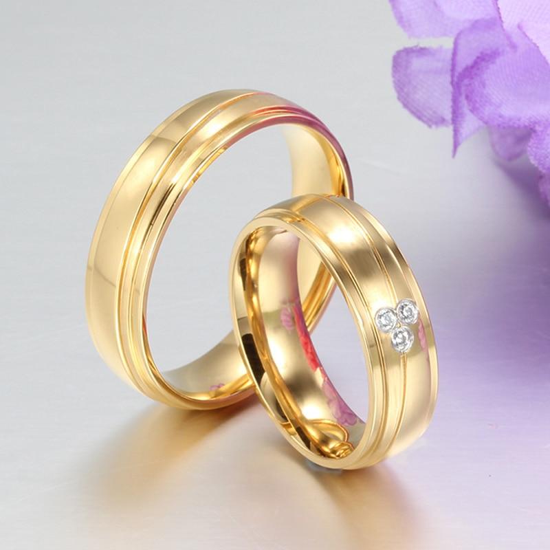 Gold Plated Stainless Steel with Tension Setting Cubic Zirconia Wedding Band-Rings-Innovato Design-5-7-Innovato Design