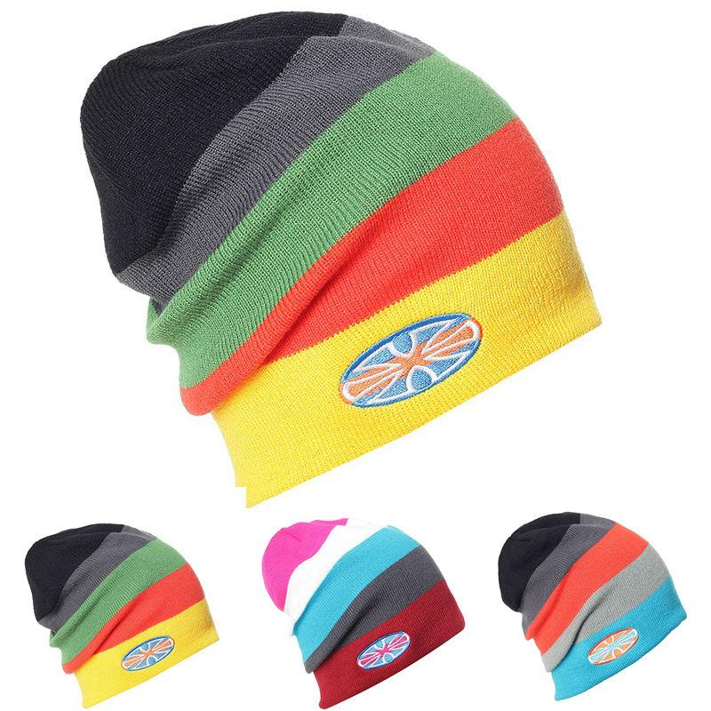 Multicolored Striped Knit Winter Hat, Beanie or Skullies-Hats-Innovato Design-Yellow-Innovato Design