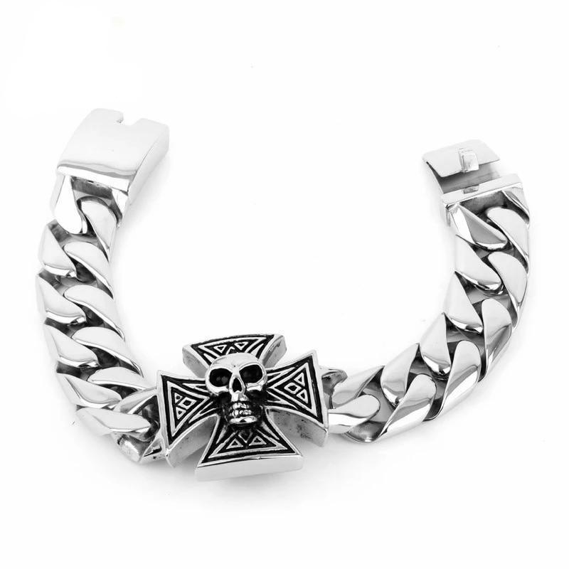 Large 316L Stainless Steel Skull and Cross Bracelet-Skull Bracelet-Innovato Design-Innovato Design