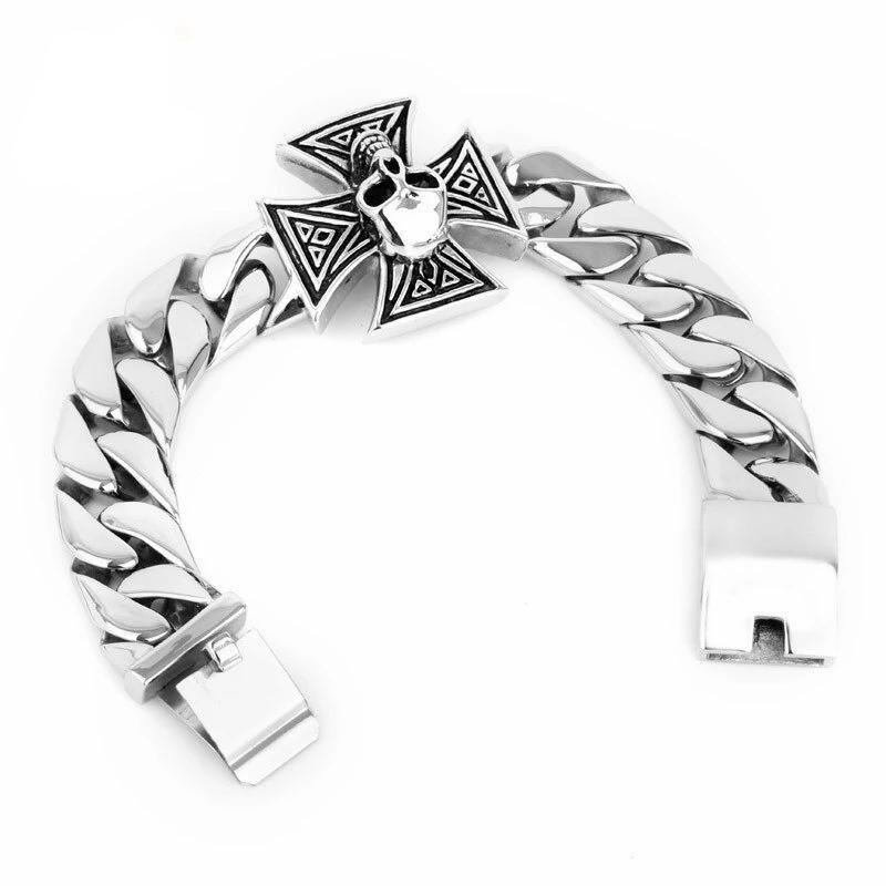 Large 316L Stainless Steel Skull and Cross Bracelet-Skull Bracelet-Innovato Design-Innovato Design