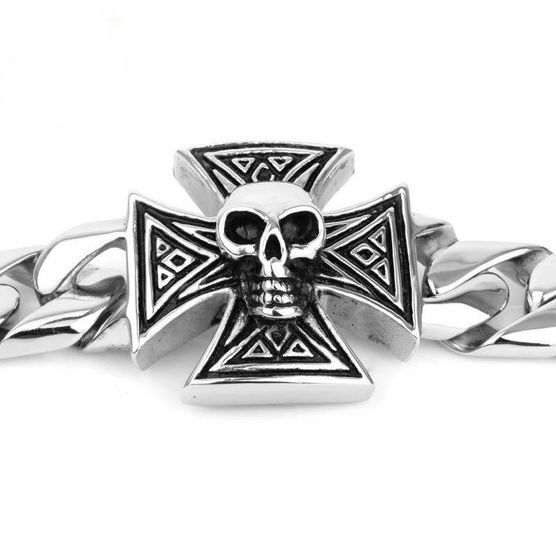 Large 316L Stainless Steel Skull and Cross Bracelet-Skull Bracelet-Innovato Design-Innovato Design