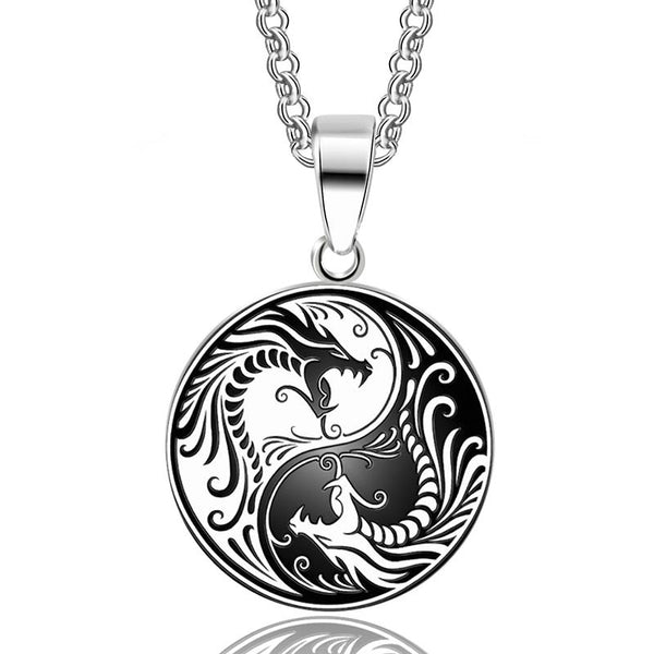 Stainless Steel Yin and Yang Dragon Pendant Necklace - InnovatoDesign