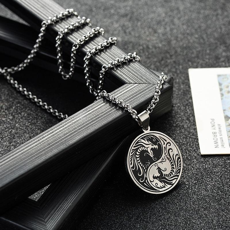 Stainless Steel Yin and Yang Dragon Pendant Necklace-Necklaces-Innovato Design-Innovato Design