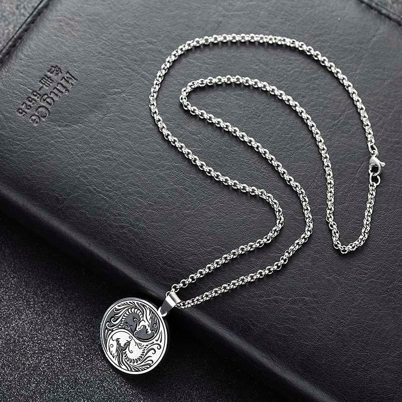 Stainless Steel Yin and Yang Dragon Pendant Necklace-Necklaces-Innovato Design-Innovato Design