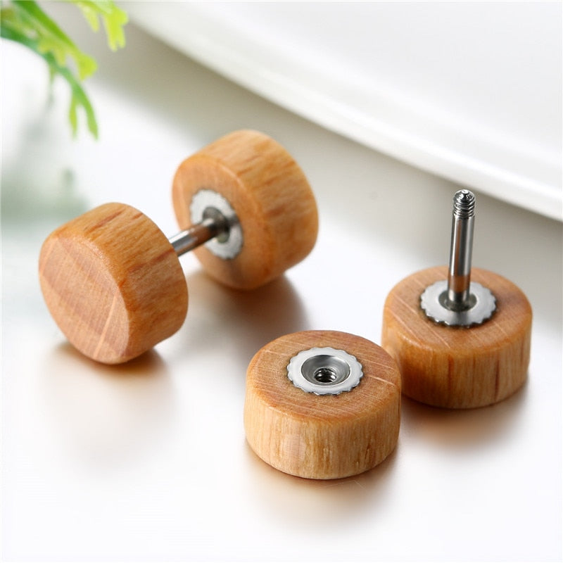 Wood Dumbbell Double-Sided Stud Earrings-Earrings-Innovato Design-Black-8mm-Innovato Design