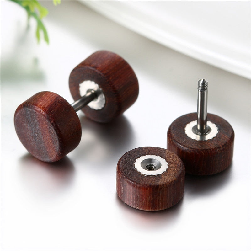 Wood Dumbbell Double-Sided Stud Earrings-Earrings-Innovato Design-Black-8mm-Innovato Design