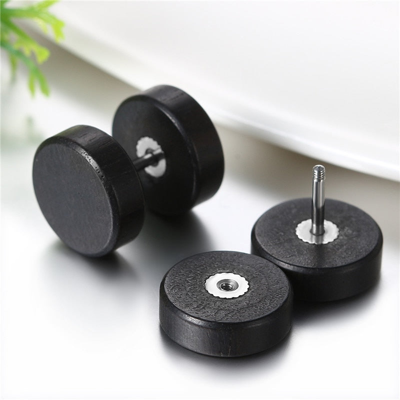 Wood Dumbbell Double-Sided Stud Earrings-Earrings-Innovato Design-Black-8mm-Innovato Design