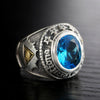 925 Silver Blue Zircon Men's Ring with Gold Plated Gothic Ram Head and Eye Of Providence-Rings-Innovato Design-7-Innovato Design