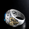 925 Silver Blue Zircon Men's Ring with Gold Plated Gothic Ram Head and Eye Of Providence-Rings-Innovato Design-7-Innovato Design