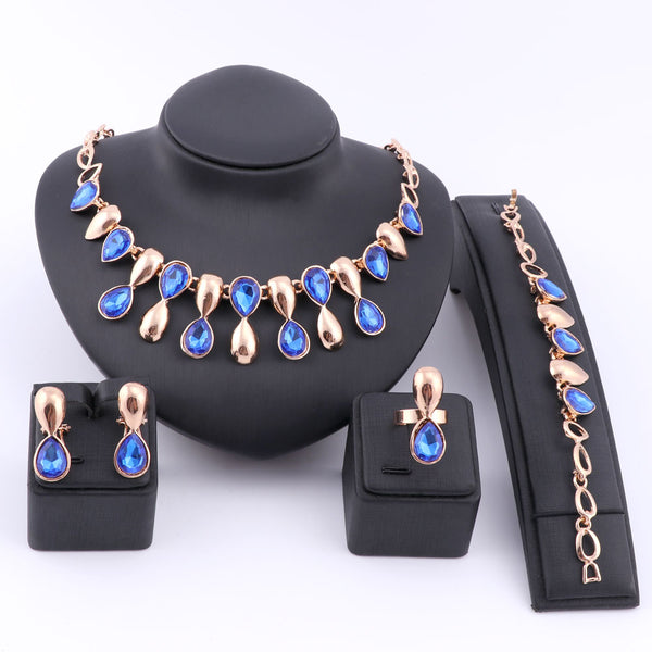 Fine Gold-Plated Crystal Necklace, Bracelet, Earrings & Ring Wedding Statement Jewelry Set