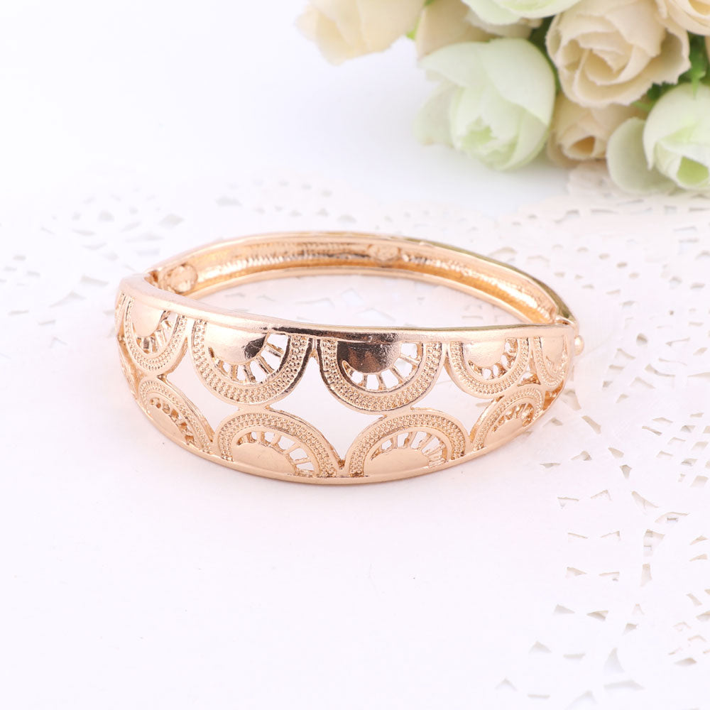 Gold-Plated Steel with Geometric Patterns Necklace, Bracelet, Earrings & Ring Wedding Jewelry Set-Jewelry Sets-Innovato Design-Innovato Design