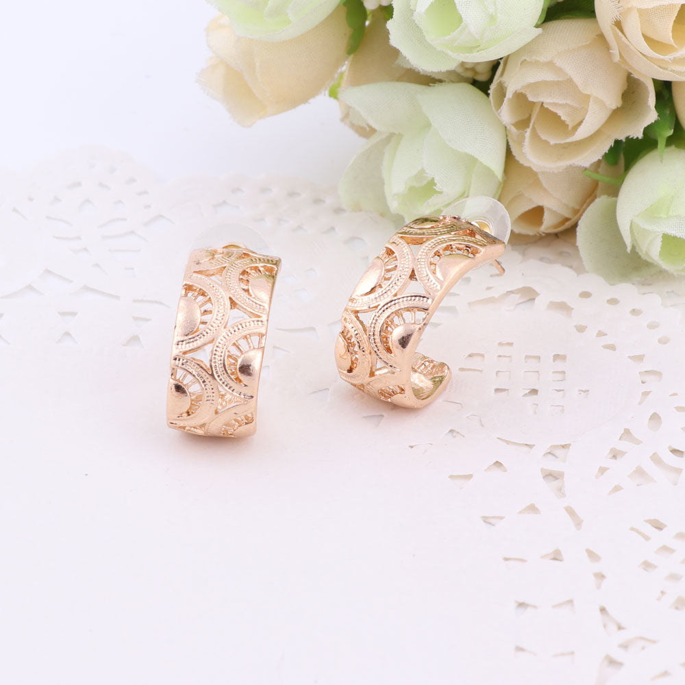 Gold-Plated Steel with Geometric Patterns Necklace, Bracelet, Earrings & Ring Wedding Jewelry Set-Jewelry Sets-Innovato Design-Innovato Design