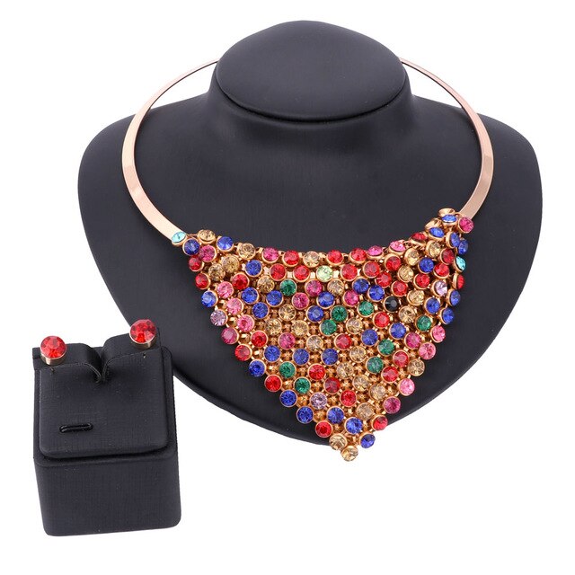 Gold-Plated Austrian Crystal Necklace & Earrings Wedding Statement Jewelry Set-Jewelry Sets-Innovato Design-Rainbow-Innovato Design