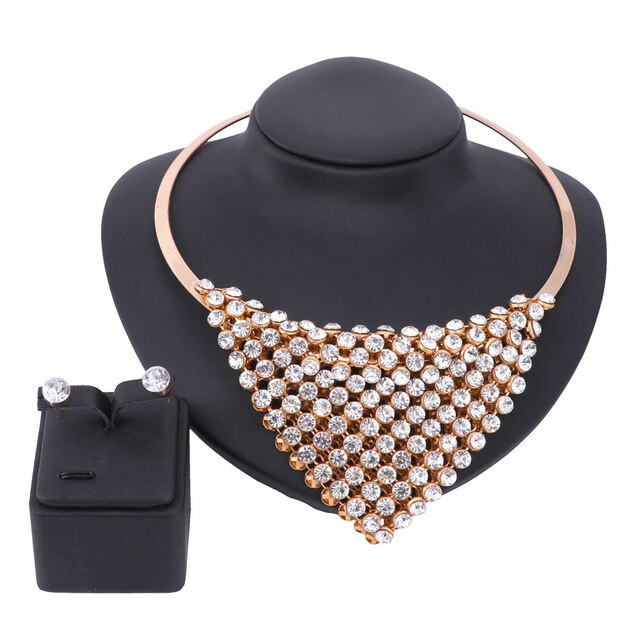 Gold-Plated Austrian Crystal Necklace & Earrings Wedding Statement Jewelry Set-Jewelry Sets-Innovato Design-White-Innovato Design