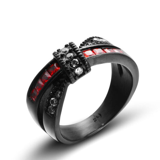 Bowknot Crystal Black-Plated Steel Vintage Fashion Ring-Rings-Innovato Design-6-Red-Innovato Design