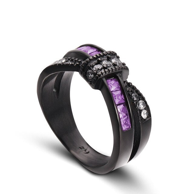 Bowknot Crystal Black-Plated Steel Vintage Fashion Ring-Rings-Innovato Design-6-Purple-Innovato Design