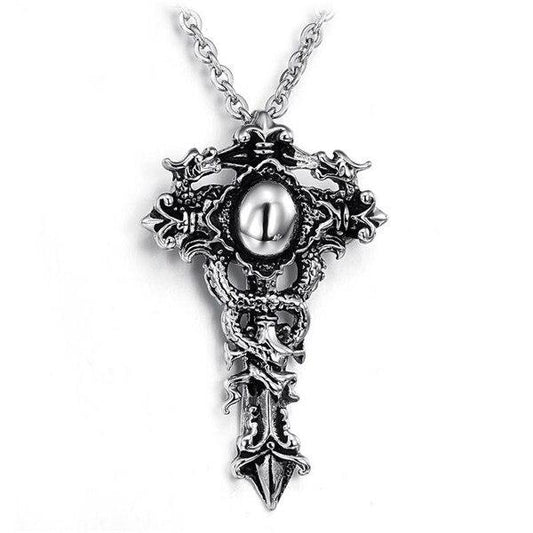 Gothic Dragons Twisted Around Cross Pendant with Chain Necklace - InnovatoDesign
