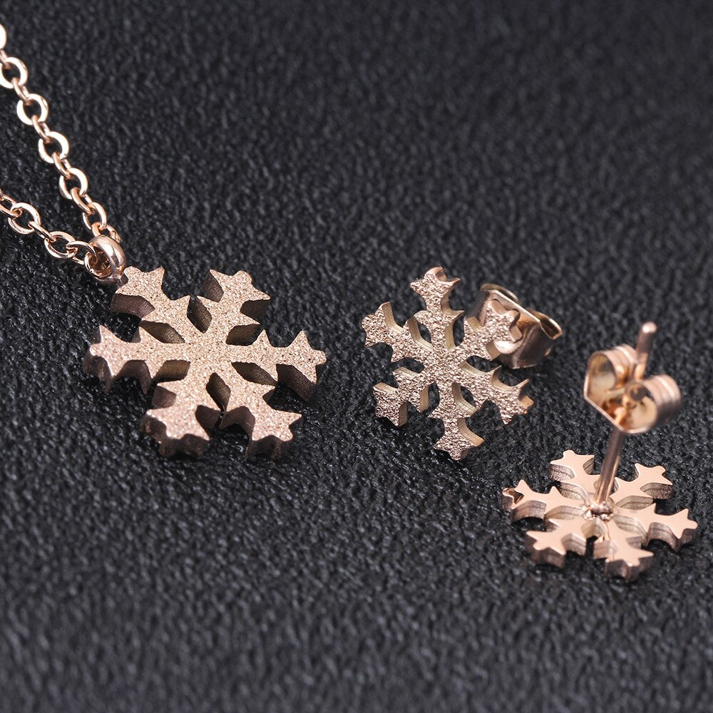 Rose-Gold-Plated Sparkling Snow Stainless Steel Necklace & Earrings Wedding Jewelry Set-Jewelry Sets-Innovato Design-Innovato Design