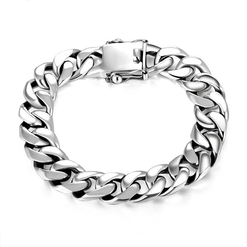 High Polished Heavy Curb Link Chain 925 Sterling Silver Vintage Biker Bracelet-Bracelets-Innovato Design-8.66in-Innovato Design