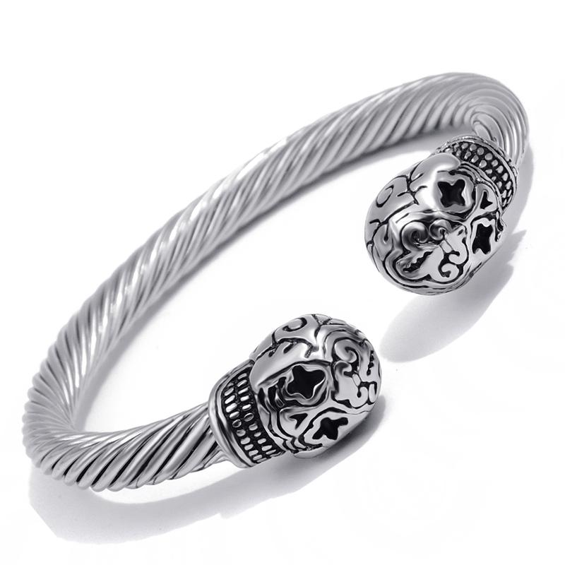 Men’s 316L Stainless Steel Twisted Silver Toned Skull Bracelet-Skull Bracelet-Innovato Design-Innovato Design
