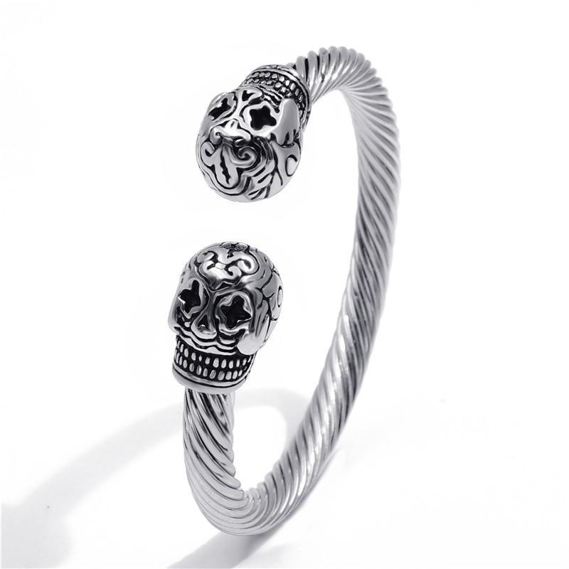 Men’s 316L Stainless Steel Twisted Silver Toned Skull Bracelet-Skull Bracelet-Innovato Design-Innovato Design