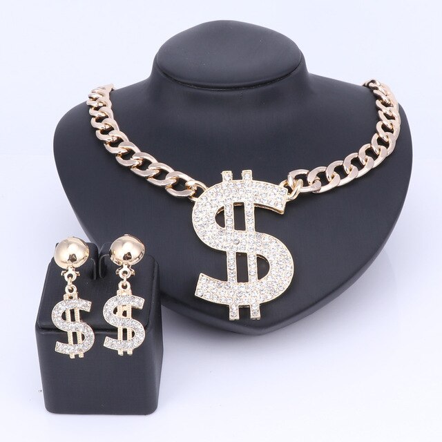 US Dollar Necklace, Bracelet, Earrings & Ring Wedding Jewelry Set-Jewelry Sets-Innovato Design-Gold-Innovato Design
