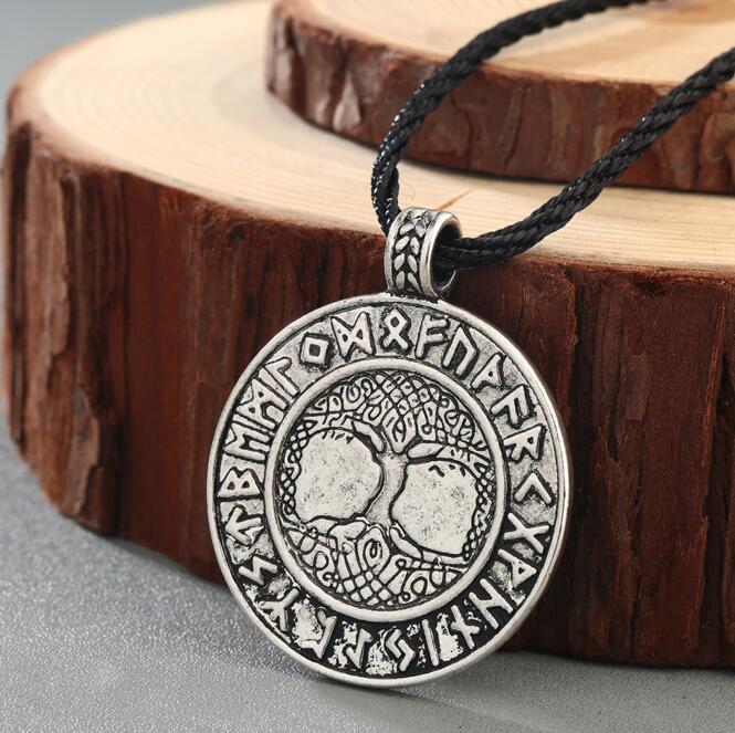 Celtic Tree of Life Stainless Steel Pendant Necklace with Runes-Necklaces-Innovato Design-Silver-24"-Innovato Design