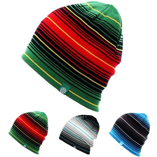 Multicolored Striped Knit Hat, Skull Cap or Beanie-Hats-Innovato Design-Green-Innovato Design