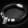 Black Braided Leather Stainless Skull with Cubic Zirconia Bracelet-Skull Bracelet-Innovato Design-6.7-Innovato Design
