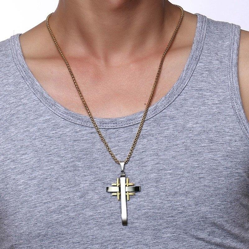 Silver and Gold Jerusalem Cross Pendant Necklace-Necklaces-Innovato Design-Innovato Design