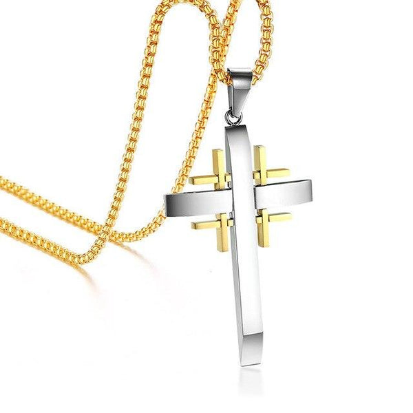 Silver and Gold Jerusalem Cross Pendant Necklace - InnovatoDesign