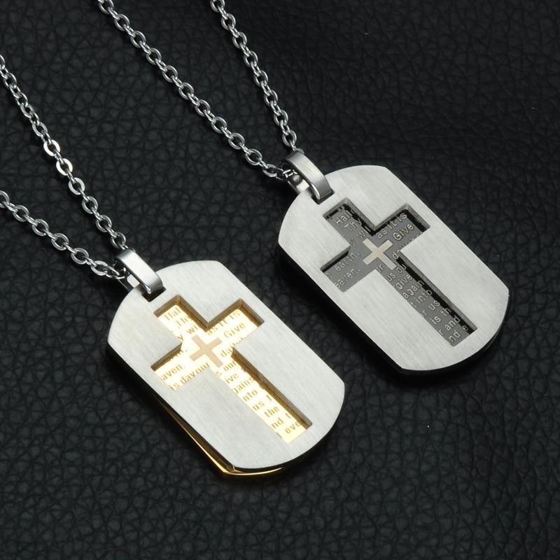 Lord's Prayer Dual Dog Tag with Hollow Cross Necklace-Necklaces-Innovato Design-Black-Innovato Design