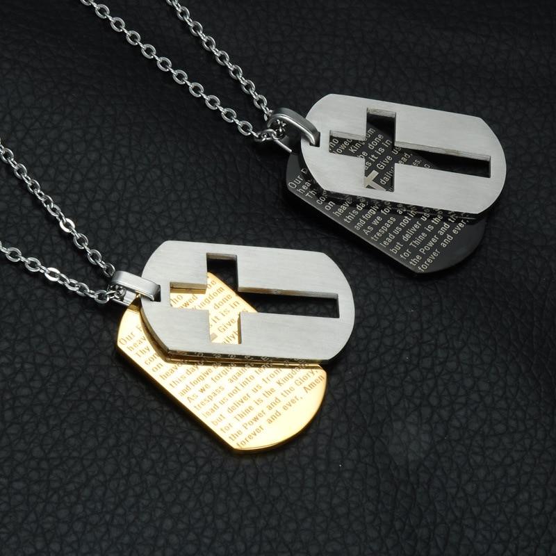 Lord's Prayer Dual Dog Tag with Hollow Cross Necklace-Necklaces-Innovato Design-Black-Innovato Design