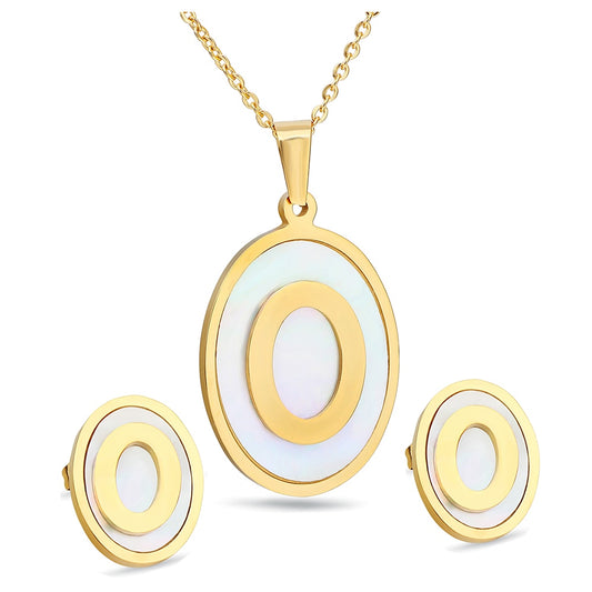 Circular Shell Gold-Plated 316L Stainless Steel Necklace & Earrings Jewelry Set-Jewelry Sets-Innovato Design-Innovato Design