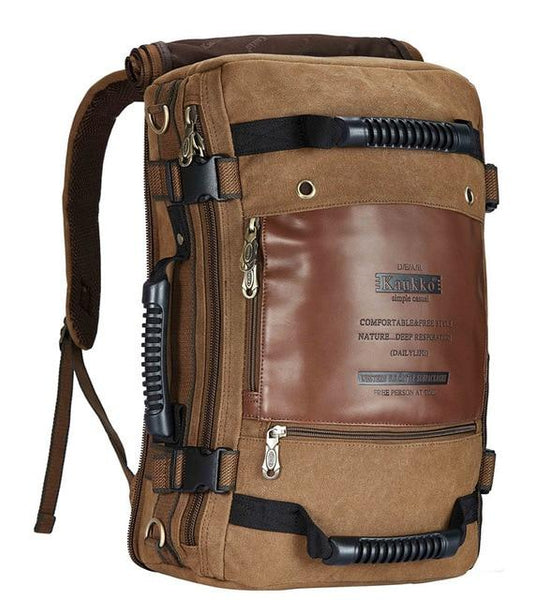 Canvas Leather Multi-functional 20 to 35 Litre Backpack-Canvas and Leather Backpack-Innovato Design-Khaki-Innovato Design