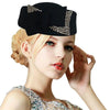 Teardrop Wool Felt Pillbox Fascinator Hat with Bow and Rhinestones-Hats-Innovato Design-Black-Innovato Design