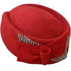 Teardrop Wool Felt Pillbox Fascinator Hat with Bow and Rhinestones