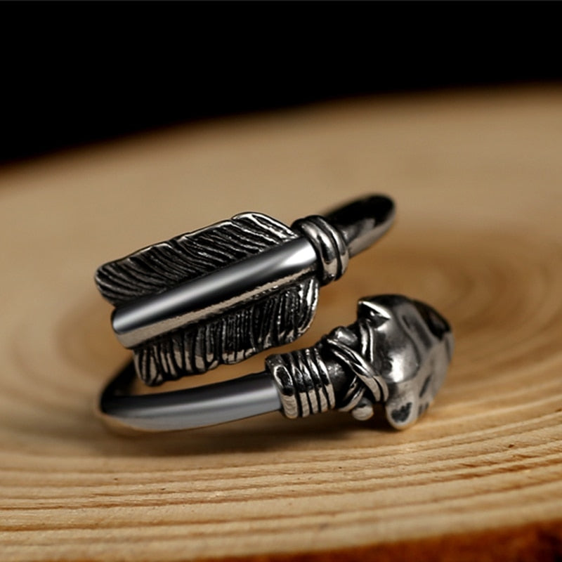 Big Black Cupid's Arrow 925 Sterling Silver Adjustable Vintage Punk Biker Ring-Rings-Innovato Design-Innovato Design