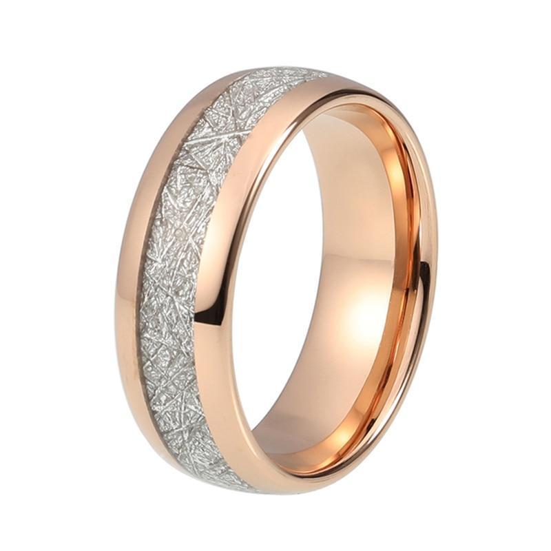 Rose Gold Meteorite Inlay Tungsten Carbide Ring – Innovato Design