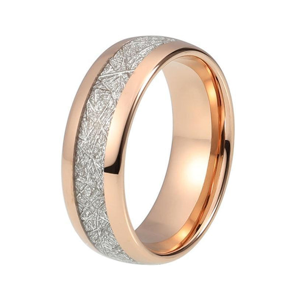 Rose Gold Meteorite Inlay Tungsten Carbide Ring-Rings-Innovato Design-5-Innovato Design