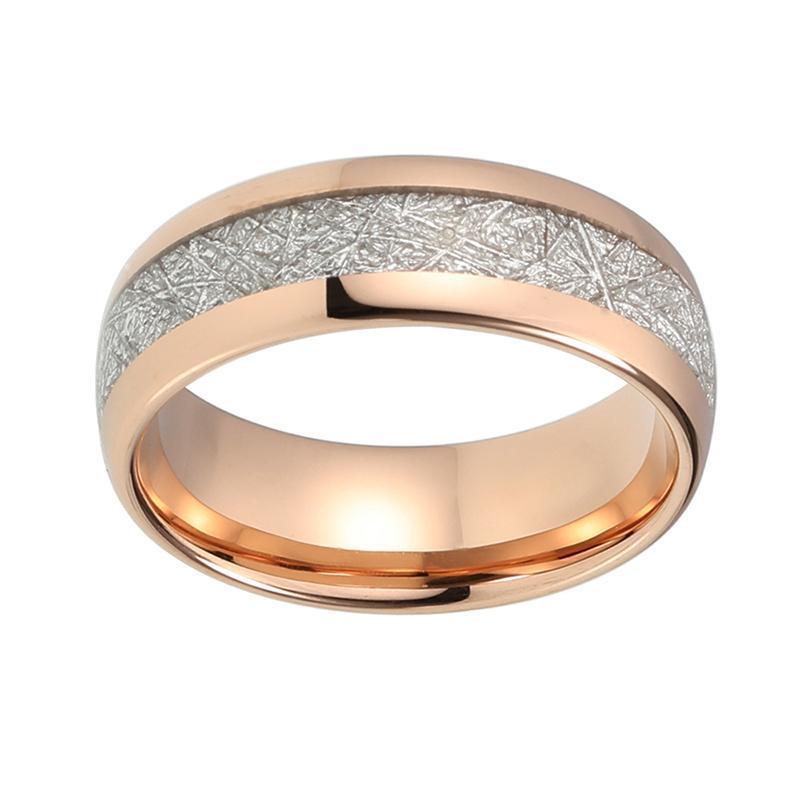 Rose Gold Meteorite Inlay Tungsten Carbide Ring-Rings-Innovato Design-5-Innovato Design