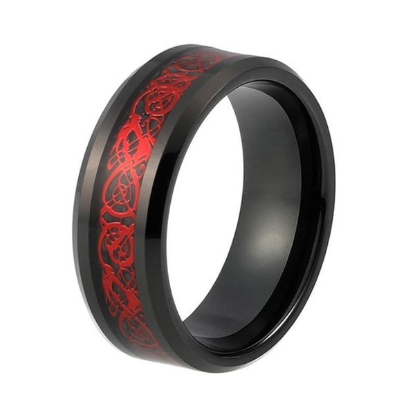 Red Dragon Black Tungsten Carbide Ring - InnovatoDesign