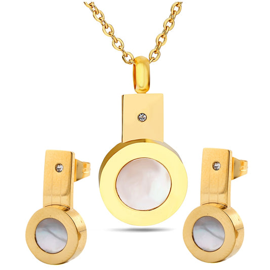 Shell Gold-Plated 316L Stainless Steel Necklace & Stud Earrings Jewelry Set-Jewelry Sets-Innovato Design-Innovato Design