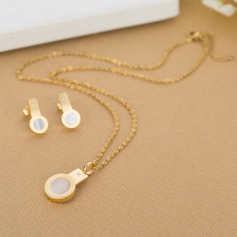 Shell Gold-Plated 316L Stainless Steel Necklace & Stud Earrings Jewelry Set-Jewelry Sets-Innovato Design-Innovato Design