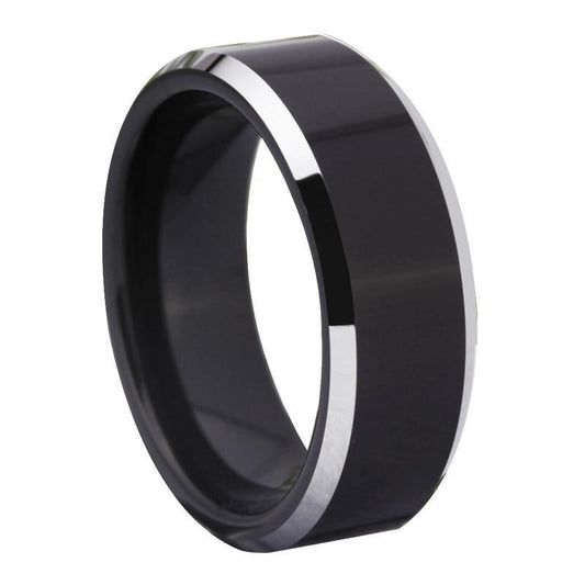 Men's Tungsten Ring Band Silver Tone Black Comfort Fit Wedding-Rings-Innovato Design-6-Innovato Design