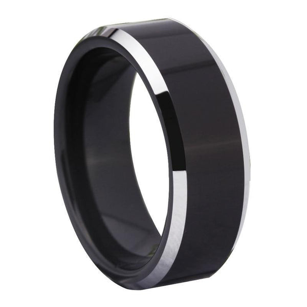 Men's Tungsten Ring Band Silver Tone Black Comfort Fit Wedding