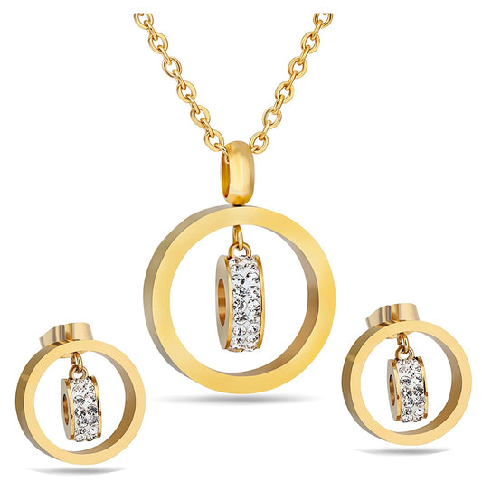 Gold-Plated or Platinum-Plated Cubic Zirconia 316L Stainless Steel Necklace & Earrings Jewelry Set-Jewelry Sets-Innovato Design-Gold-Innovato Design