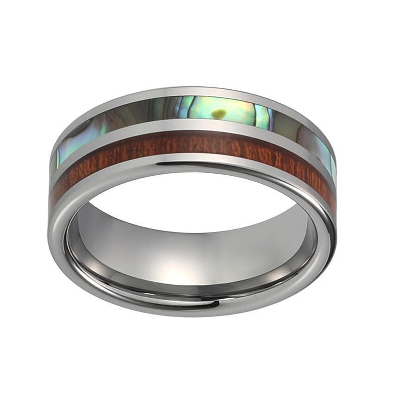 8mm Abalone Shell and Koa Wood Inlay Tungsten Wedding Ring-Rings-Innovato Design-5-Innovato Design